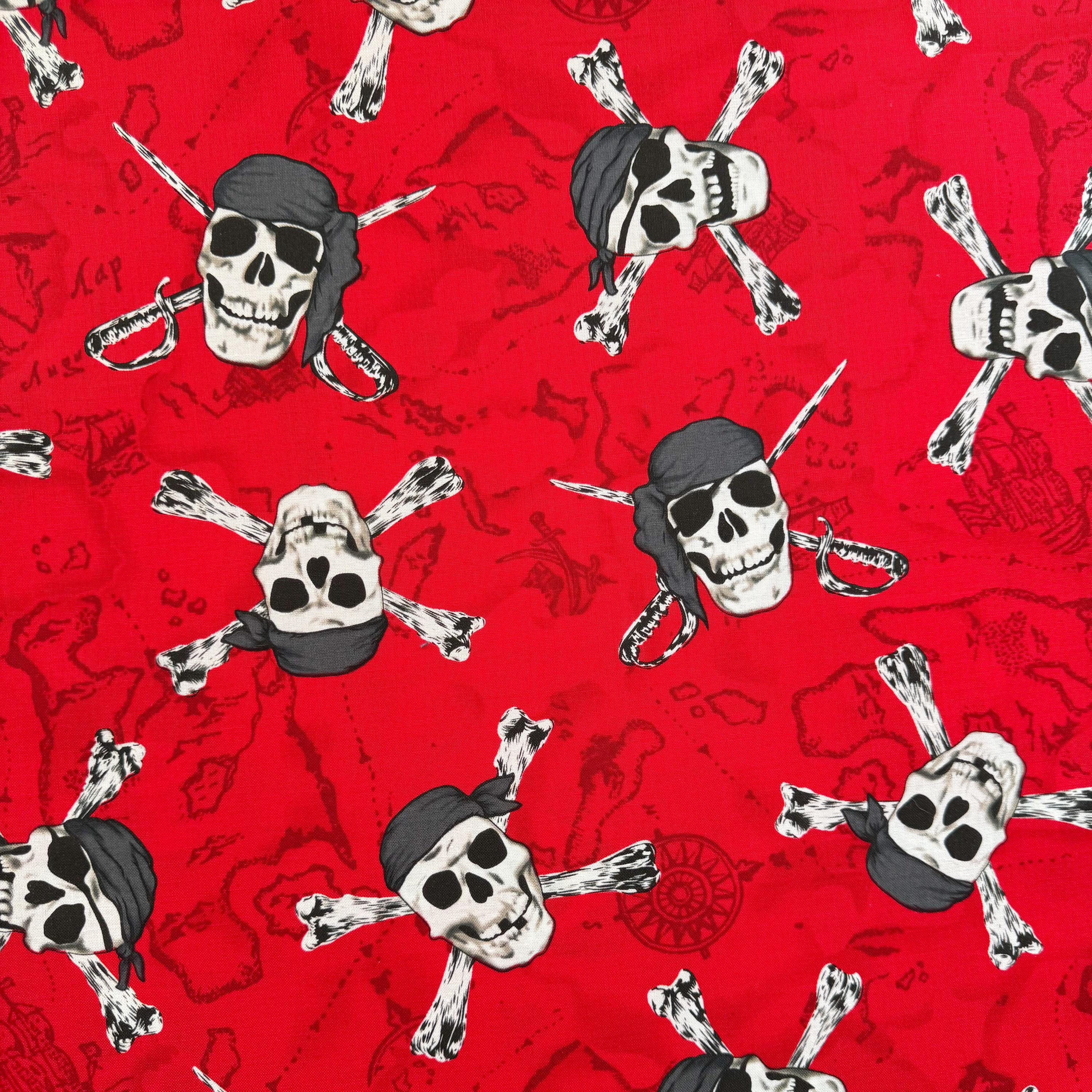 Skull and Crossbones Pirate Fabric, Bad to the Bone Cotton by