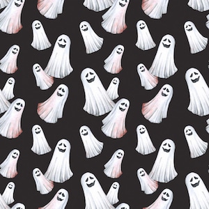 Tela de algodón 100 % con fantasmas traviesos en negro, tela de Halloween cortada a medida, media yarda, tela de algodón para acolchados, tela para manualidades, primera calidad