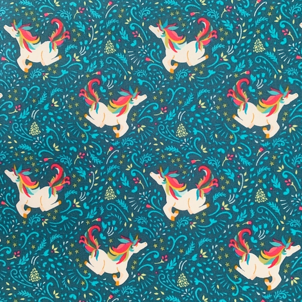 Premium Cotton, Dancing Unicorns on Teal, 100% Cotton Quilting, Sewing & Craft Material, Home Decor Fabric, Quarter Yard, Half, Full Yard