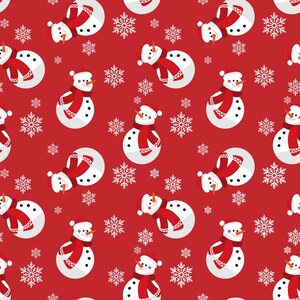 Smiling Snowmen on Red 100% Cotton Fabric, 1st Quality Christmas Fabric, Quilting Cotton, Craft Material, Home Decor, 45 Inch Wide
