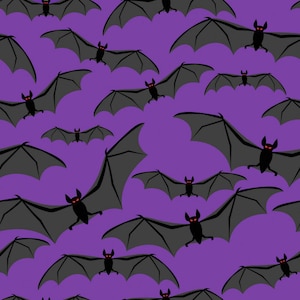 Spooky Bats on Purple 100% Cotton Fabric, Halloween Fabric with Bats, 45 Wide, Sold by the Quarter, Half, and Full Yard