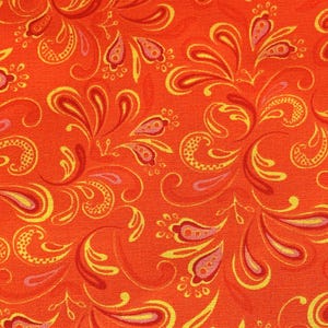 Orange Paisley Print Cotton Fabric, Quilting & Home Decor