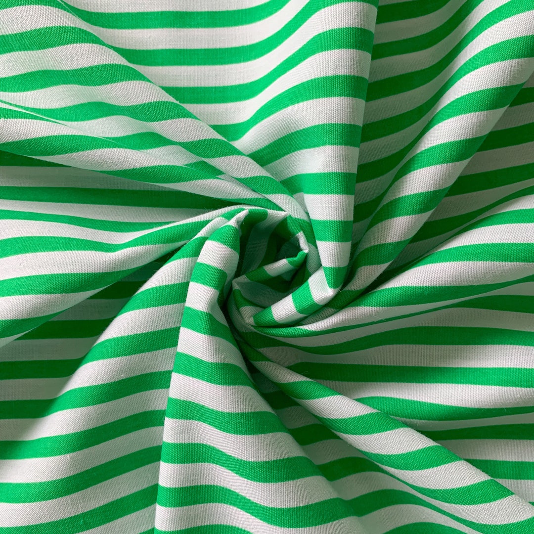 60 Wide Cotton Fabric Green & White Stripe 100 Cotton Etsy