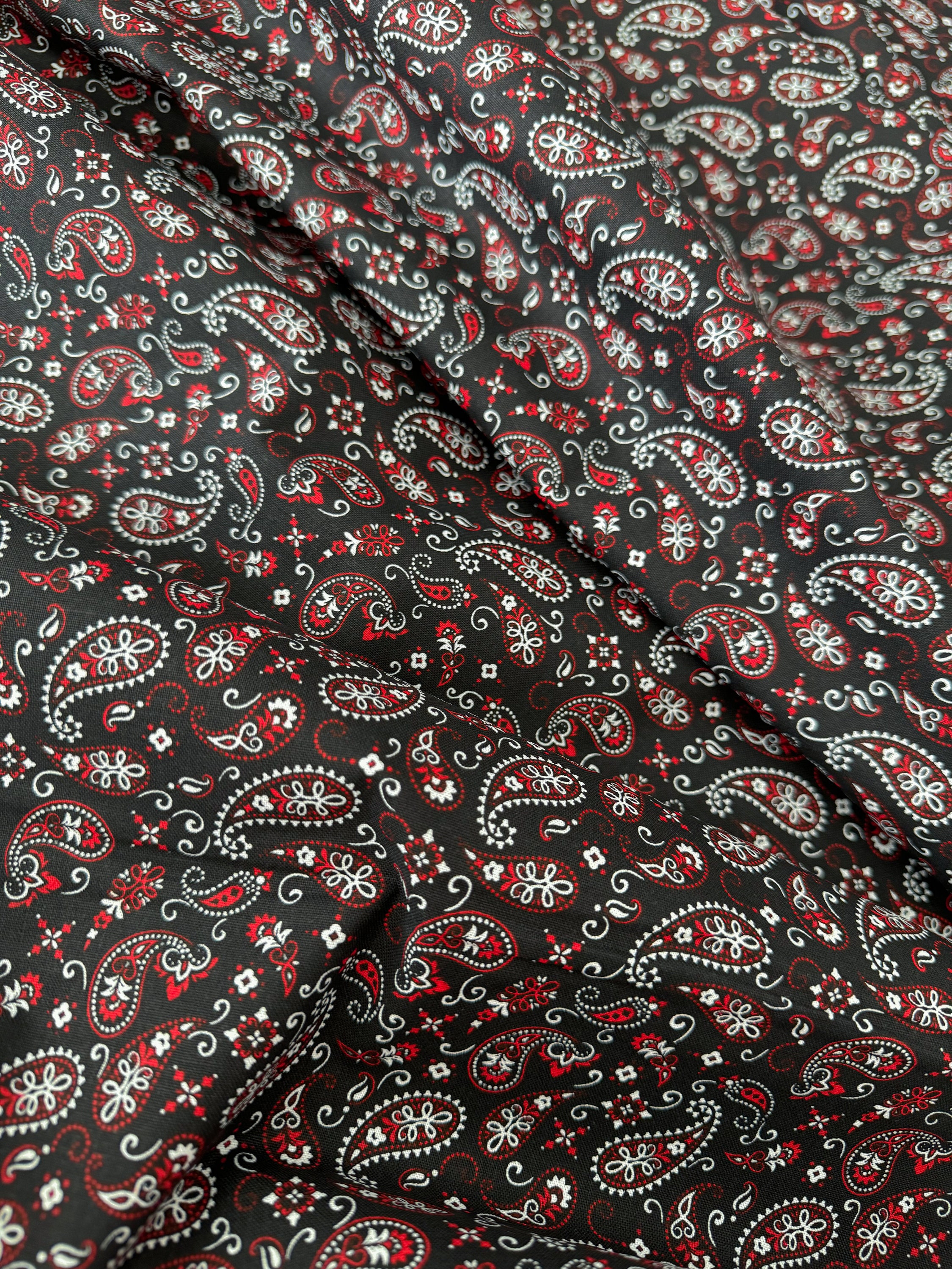 Red and Black Paisley Bandana Print, Cotton Fabric - Etsy