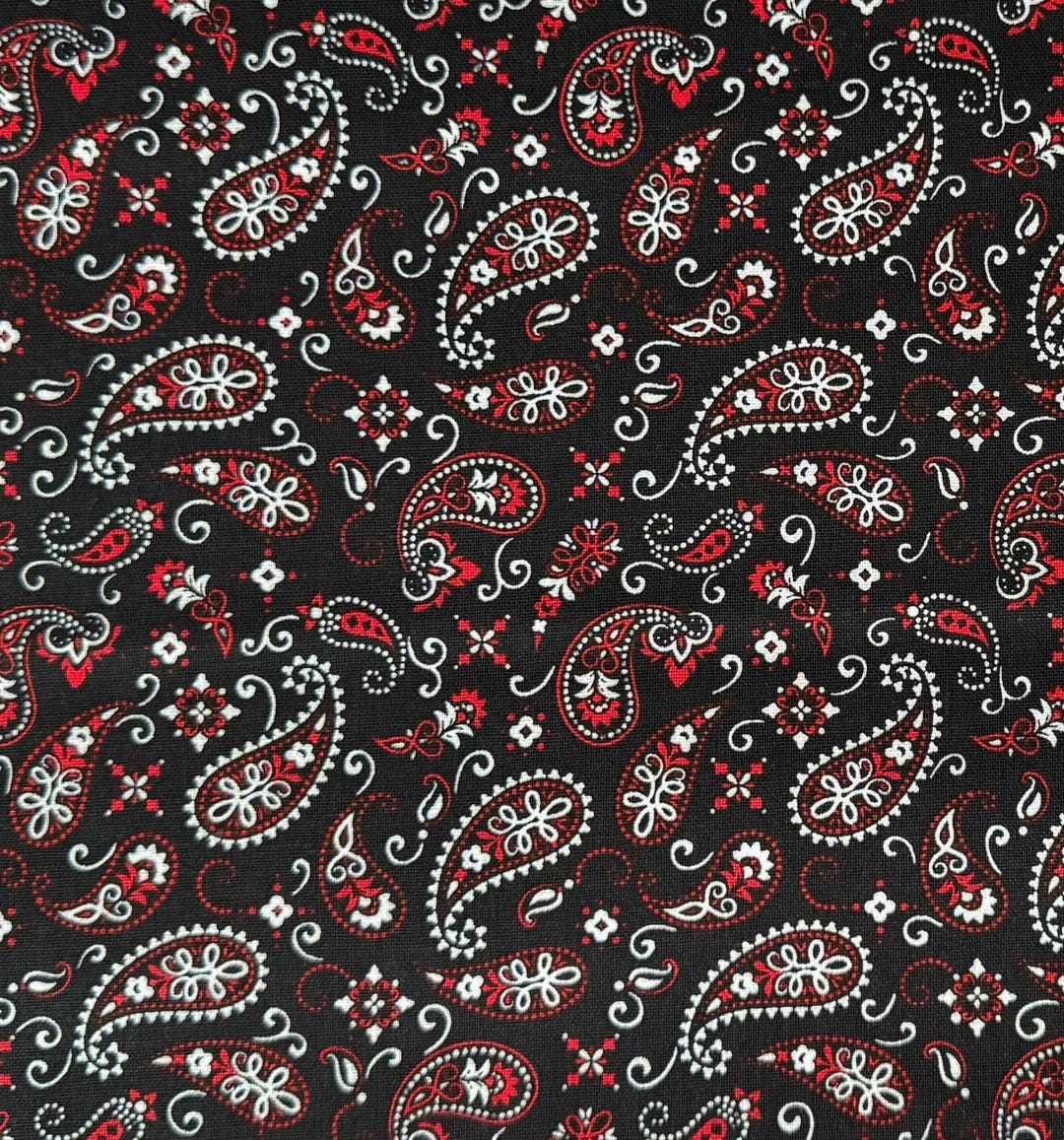 Red and Black Paisley Bandana Print, Cotton Fabric - Etsy