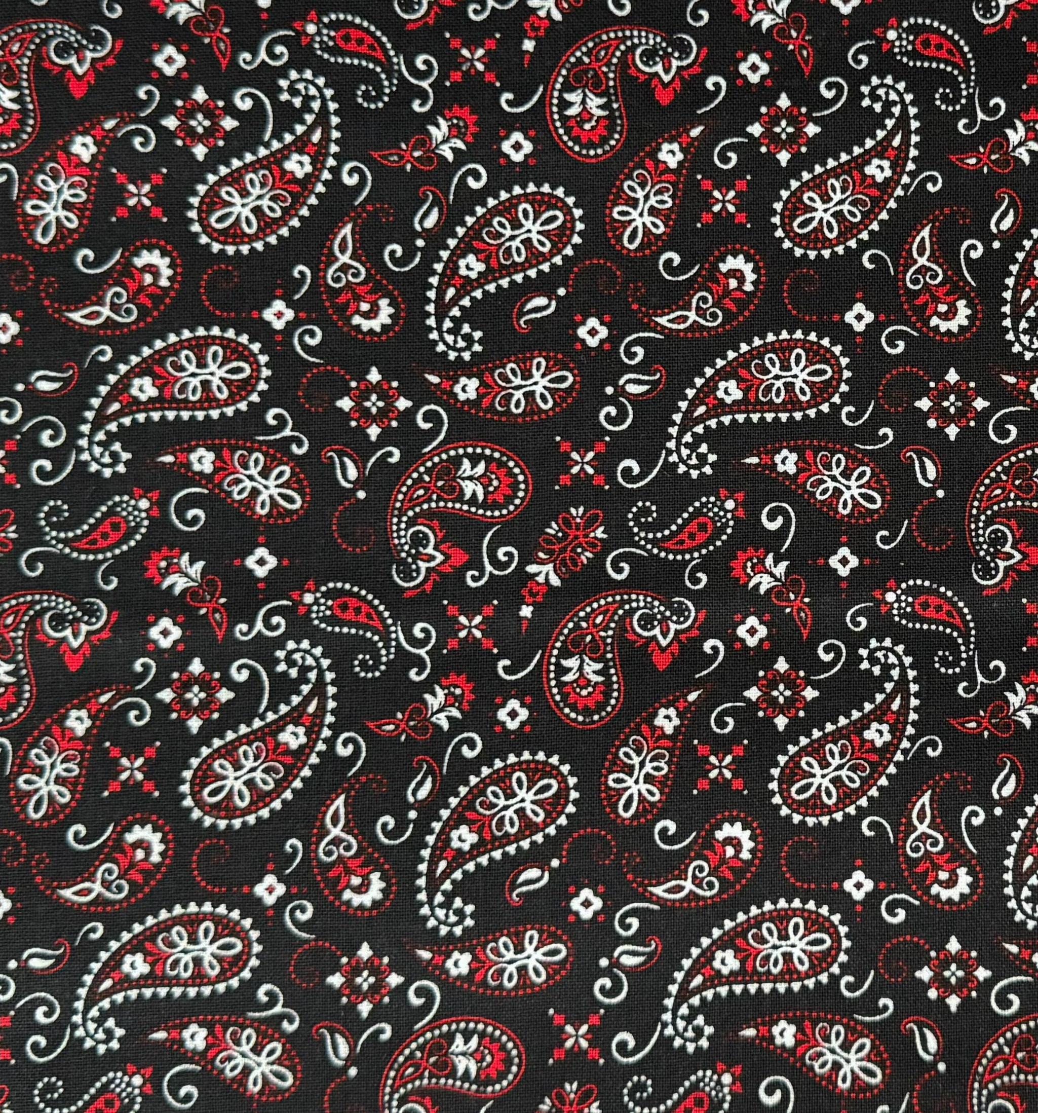Red and Black Paisley Bandana Fabric, 100% Cotton Fabric by the Yard and Half Yard, Quarter Yard, Bandana Print Fabric, 1st Quality Cotton