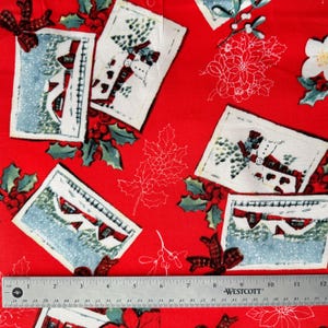 Weihnachtspostkarten, 100% Baumwolle, Wild Apple Stoffe, 100 cm Breite, roter Weihnachtsbaumwollstoff