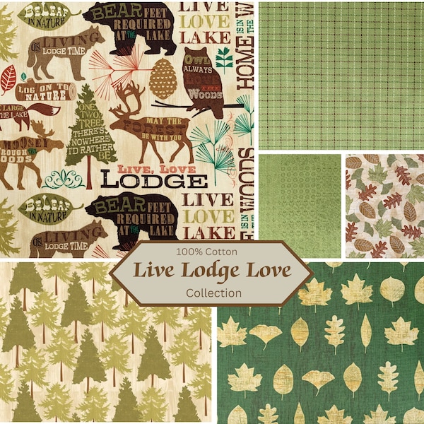 Live Lodge Love Fabric Collection by David Textiles, 100% Cotton Fabric, Home Decorating, Quilting, Craft Fabric, Cabin Camping Theme Fabric