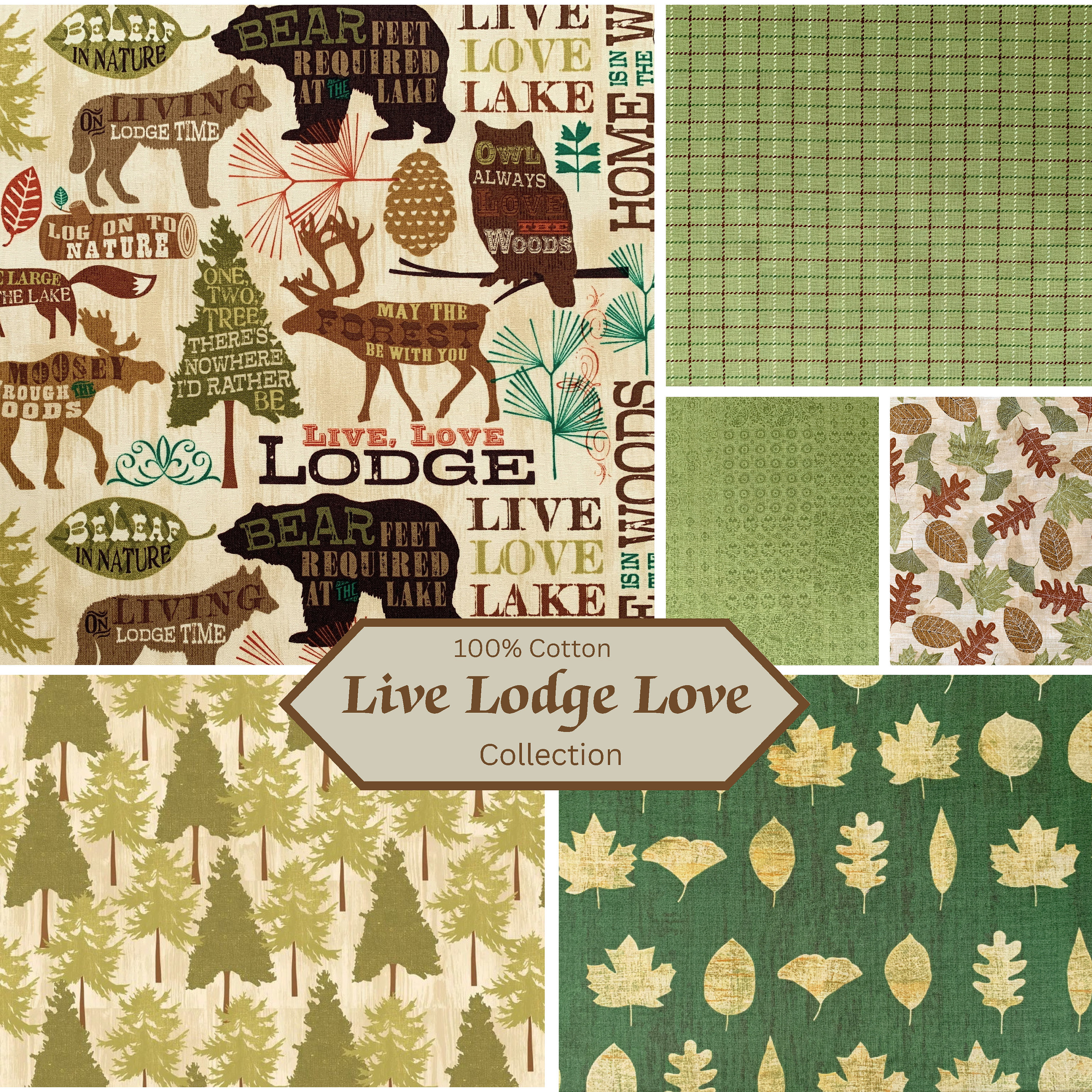 Cotton Quilt Fabric Panel Twilight Lake Scenic Cabin Moose Elk Deer Bear 24