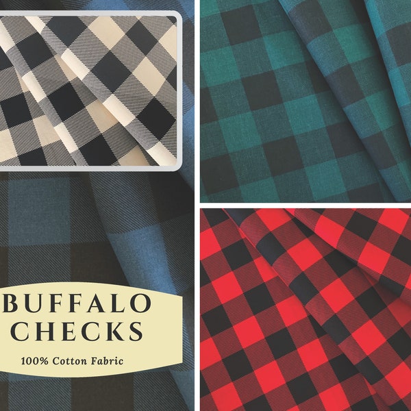 Buffalo Checks 100% Cotton Fabric, Fabric by the Yard, Plaid Cotton Fabric, Red, Natural, Blue, Green Checks Cotton Fabric