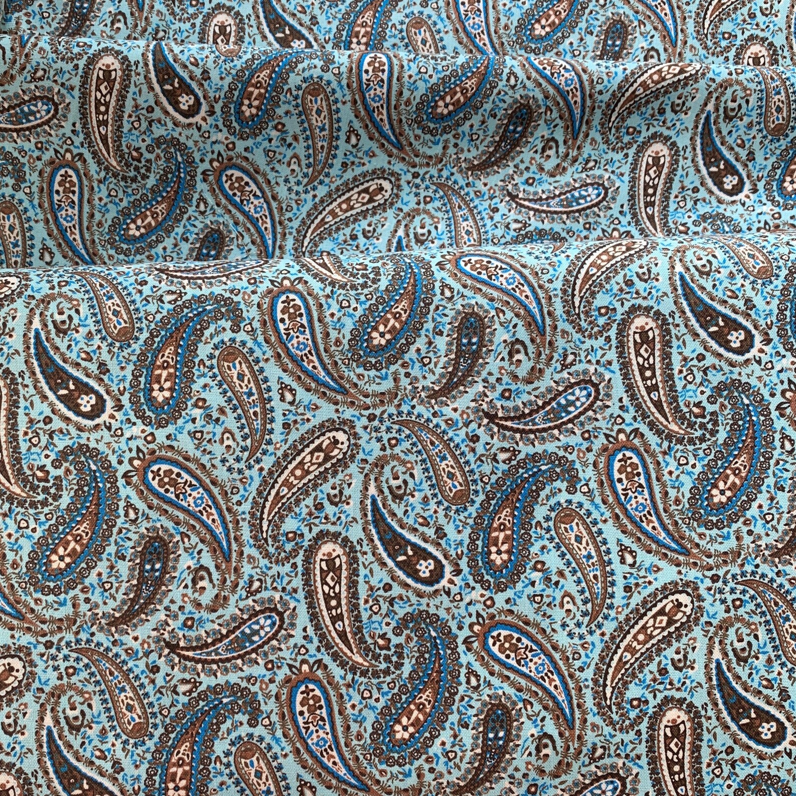 Blue Paisley 100 Cotton Fabric Light Blue Cotton Quilting Etsy