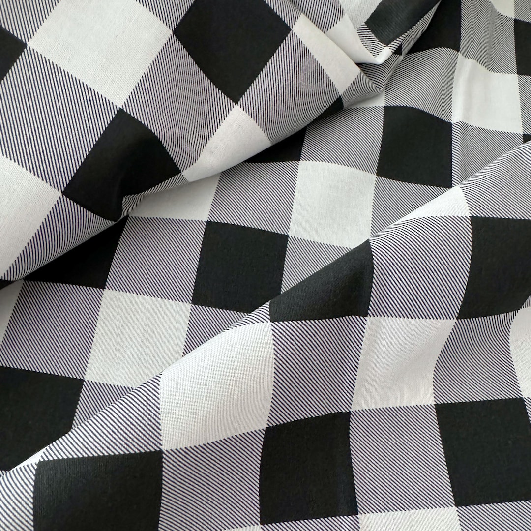 Black and White Buffalo Plaid Cotton Fabric, Quilting Fabric by the ...