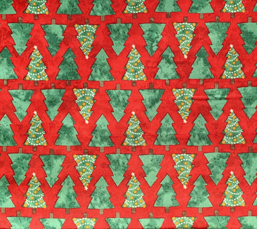 Gnomes Christmas Tree Cotton Fabric, Red Holiday Quilting - Etsy