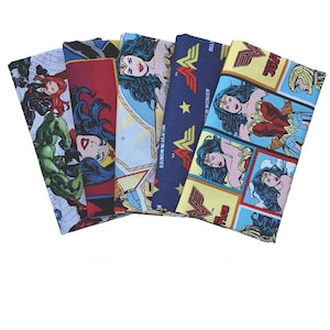 Wonderwoman Fat Quarter Bundle Set of 5 Prints, Wonderwoman Licensed Fabric Assortment