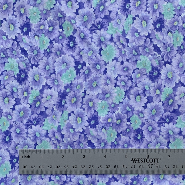 Lilac & Green Aqua Floral 100% Cotton Fabric, Keepsake Calico Quilt Weight Cotton Fabric, Home Decor Fabric by the Quarter, Half, Full Yard