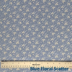 Blue Floral 100% Cotton Fabric, Botanicals Hope Chest Florals Collection , Fabric by the Yard, Blue Botanicals, Quilting Fabric 45 Inch Wide Blue Floral Scatter