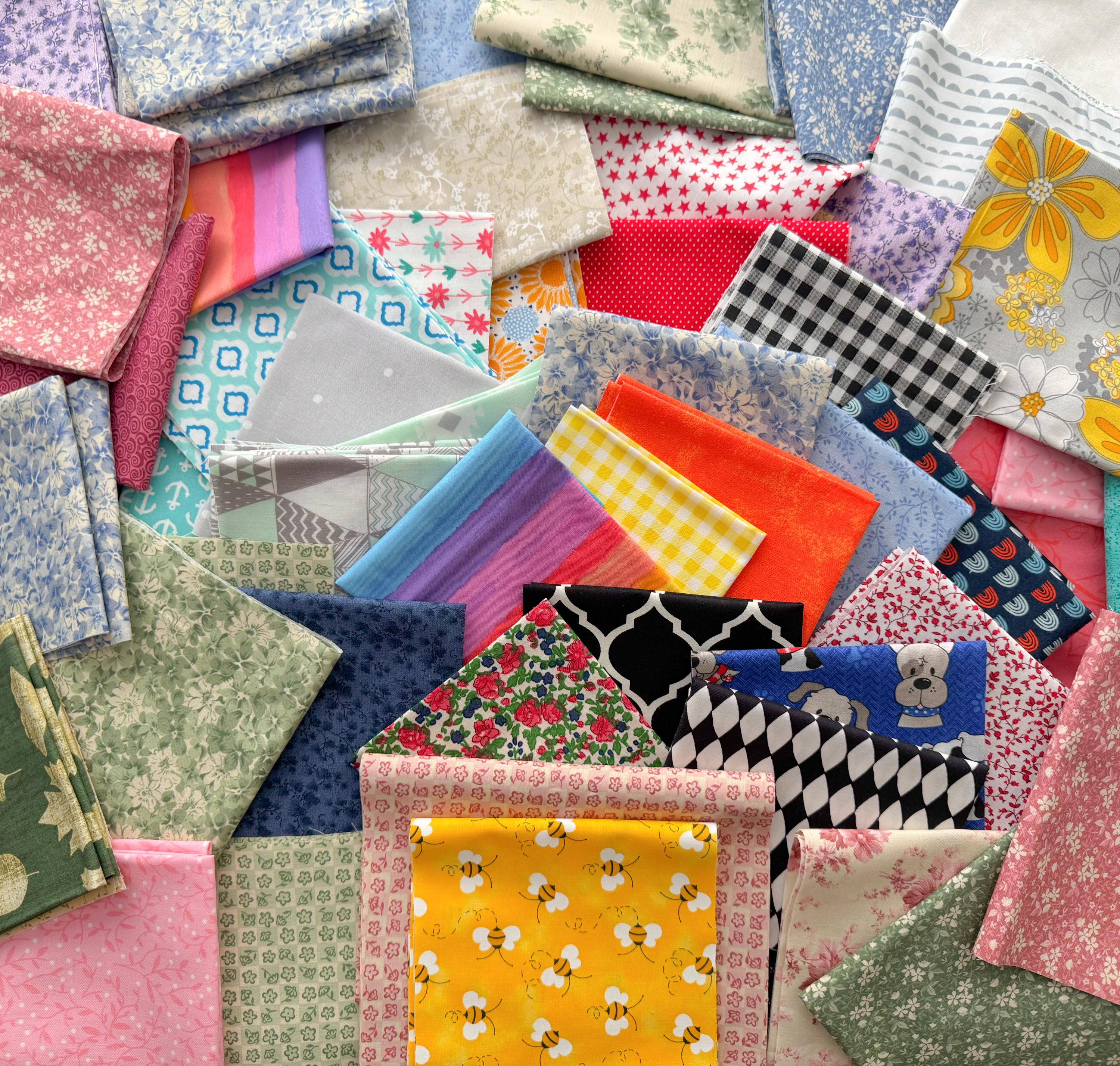 Fabric Remnants, 10" Square Cuts and Rectangles, Half Pound Cotton Fabric Scraps, Quilt Fabric, Premium and 1st Quality, 1/2 Pound Bundles +