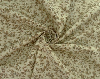 Tan Floral Cotton Fabric, Brown Foliage, Quilting Weight