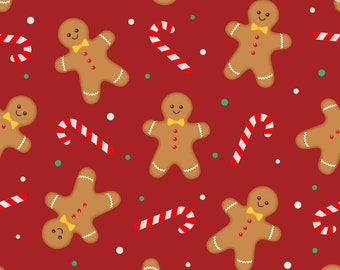 Lebkuchen Tanz Baumwollstoff, Weihnachtszuckerstangen Druck, Quilting Material