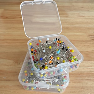 Straight Sewing Pins, 150 Glass Head Pins in Container, Multicolor Quality Sewing Pins, Heat Resistant