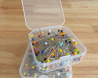 150 épingles à coudre, tête en verre, multicolores, résistantes à la chaleur