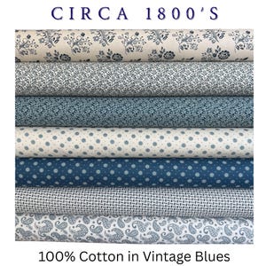 Circa 1800's Cotton Fabric, Vintage Blues Collection