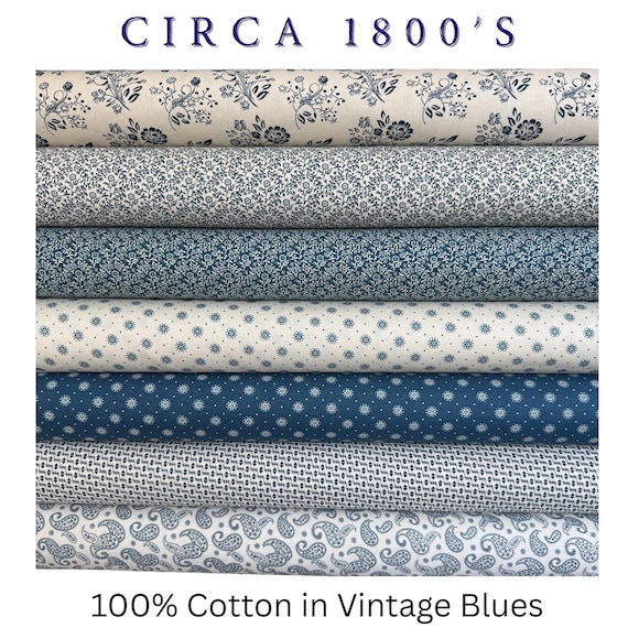 Vintage 1800's Cotton Fabric, Vintage Blues Collection