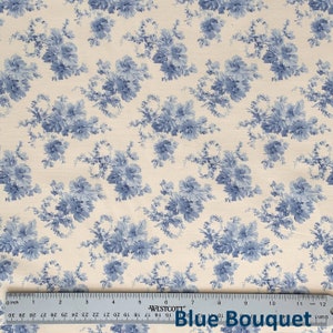 Blue Floral 100% Cotton Fabric, Botanicals Hope Chest Florals Collection , Fabric by the Yard, Blue Botanicals, Quilting Fabric 45 Inch Wide Blue Bouquet