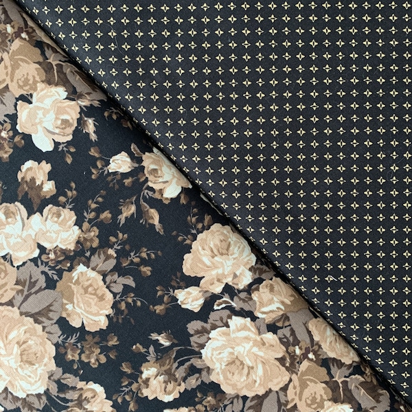 Decor Noir Roses, Decor Noir Black Stars 100% Cotton Fabric, RTS Fabrics, Quilting Weight Cotton, Sold by the Quarter, Half, and Full Yard