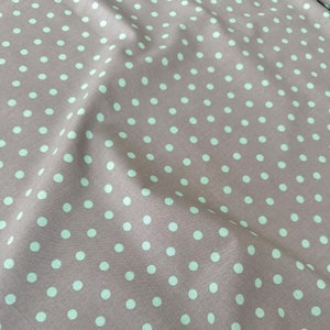 Aqua Dots on Gray 100% Cotton Fabric, by Emma & Mila