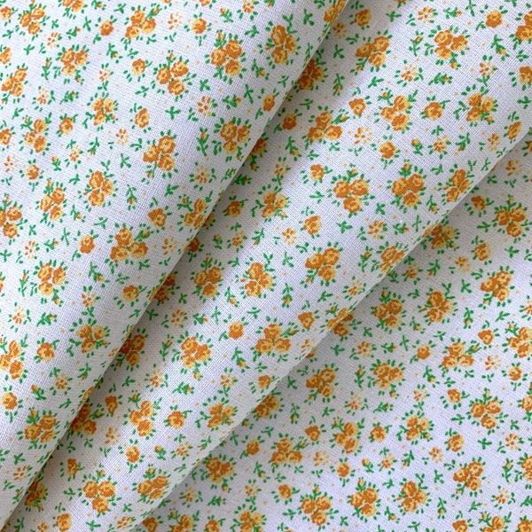 Yellow Rosebud Calico Fabric, Quilting Weight Cotton Fabric by the Yard, Half Yard, Yellow Floral Fabric, Yellow White Cotton Fabric, Home