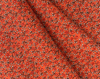 Coral  Branches Cotton Fabric, 100% Cotton, 1st Quality, Quilting Weight Cotton Fabric, Coral Fabric by the Yard, Half Yard, Floral Vinery
