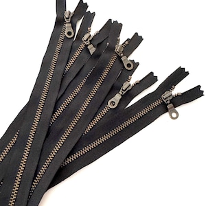 14&quot; YKK Metal Zipper with Donut Pull, #4.5 Non Separating Antique Bronze Metal Zipper, Bag Making Zippers, Black