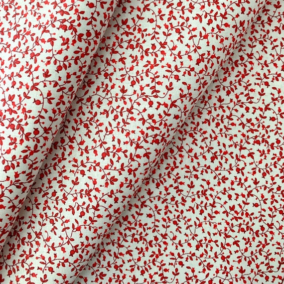 Red Calico Floral Cotton Fabric, Quilting & Apparel, 44/45"