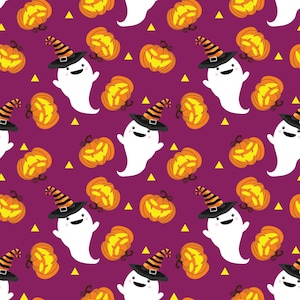 Ghostly Witches on Purple Halloween Fabric, 100% Cotton, Quilting Cotton, Apparel & Craft Fabric, 1st Quality