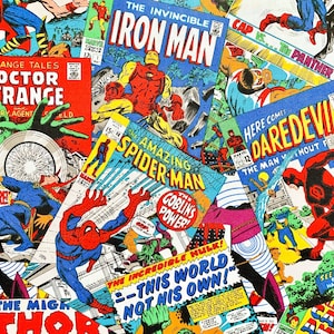 Comic Book Pack 100% Cotton Fabric, By Marvel, Made by Camelot Fabrics, Licensed Fabric, By The Yard, Half Yard, Quarter Yard