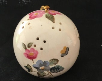 Vintage bone china pomander with hand painted flowers, vintage ceramic sachet, air freshener, closet sachet, ceramic air freshener ball