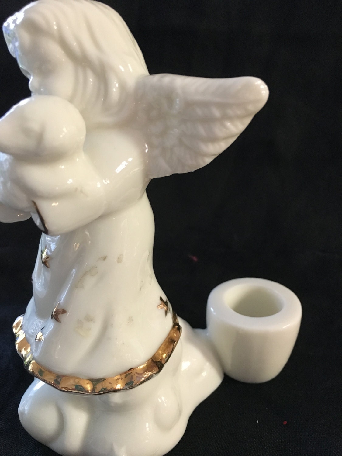 Vintage White Ceramic Angel Candle Holder, Angel Candlestick Holder, Ceramic Holiday Angel