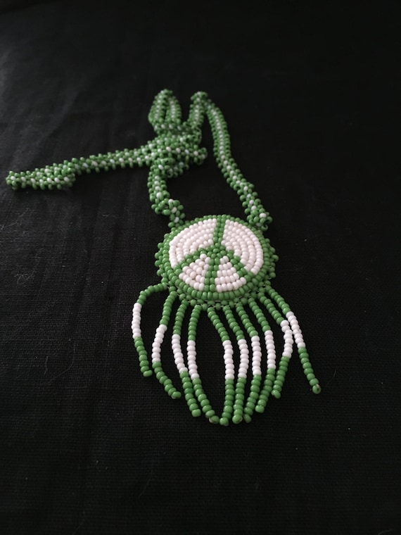 Seed bead peace sign necklace, indian beading neck