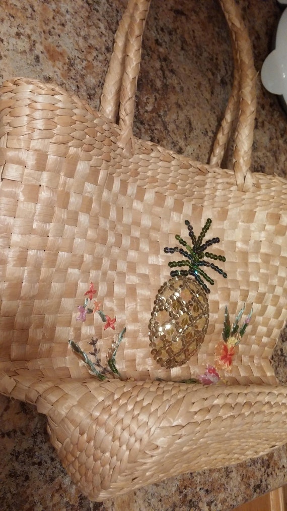 Purse, vintage straw purse, sequin pineapple purs… - image 1