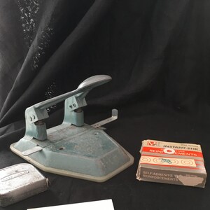 Vintage industrial metal office supplies 2 hole punch, ACCO brand