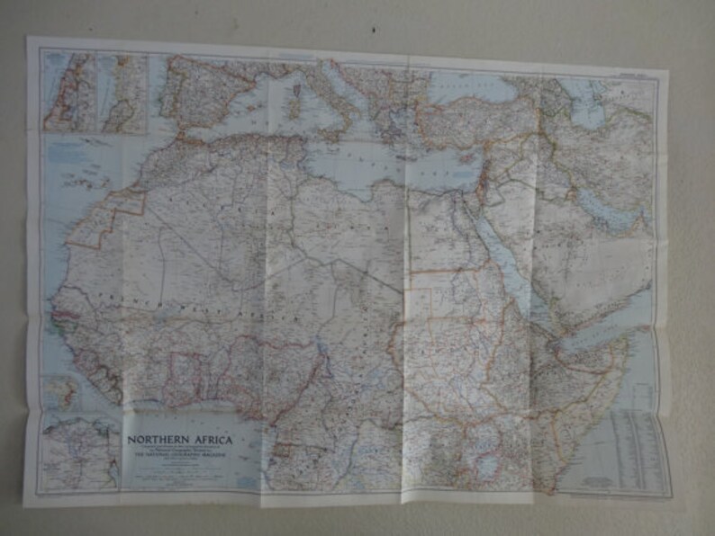 1954 Vintage National Geographic Map of Northern Africa Map and Globe vintage map ephemera