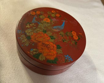 Vintage Japanese Red Lacquerware Round Container and small trays or coasters