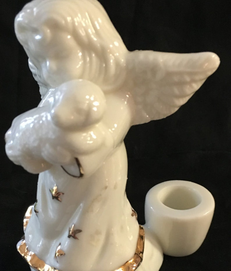 Vintage White Ceramic Angel Candle Holder, Angel Candlestick Holder, Ceramic Holiday Angel