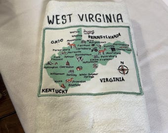 Vintage West Virginia Map Tea Towel