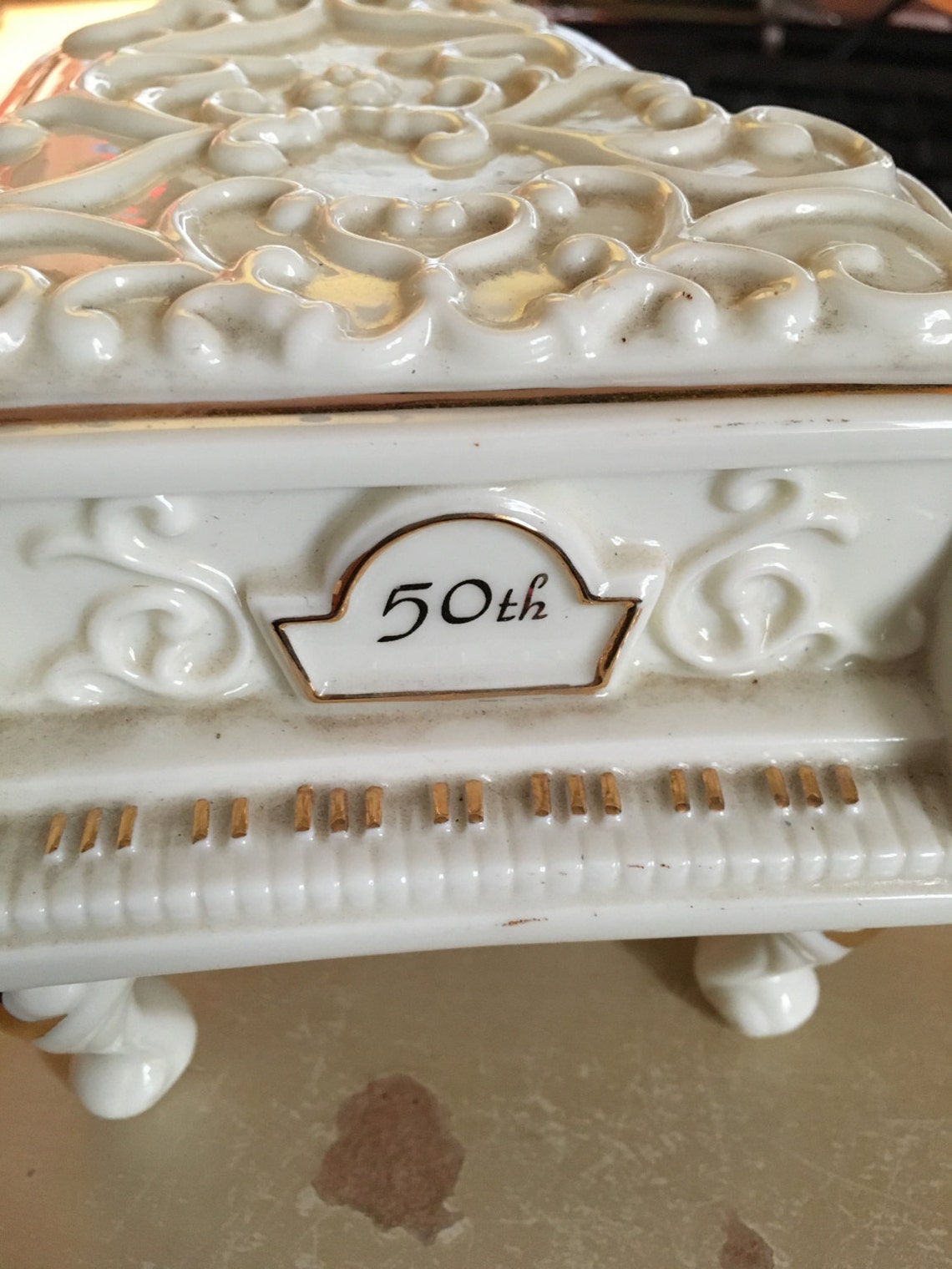 50th Anniversary Ceramic Piano Music Box, Anniversary Waltz Music Box