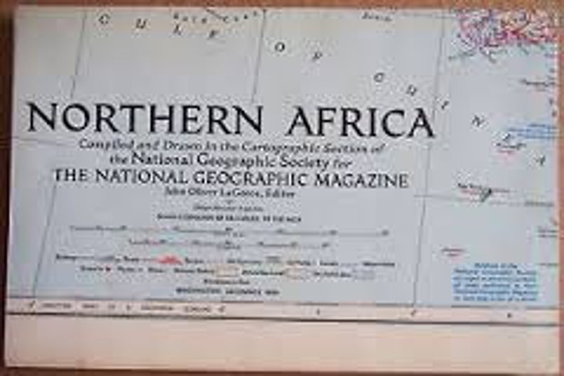 1954 Vintage National Geographic Map of Northern Africa Map and Globe vintage map ephemera