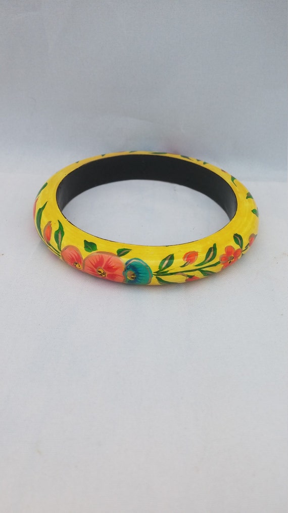 Vintage floral toleware wooden bangle bracelet, v… - image 5