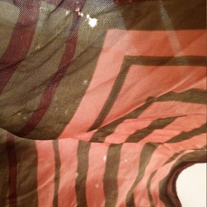 Vintage scarf, large square women&#39;s dress scarf, abstract striped, 1980s pink, olive and brown