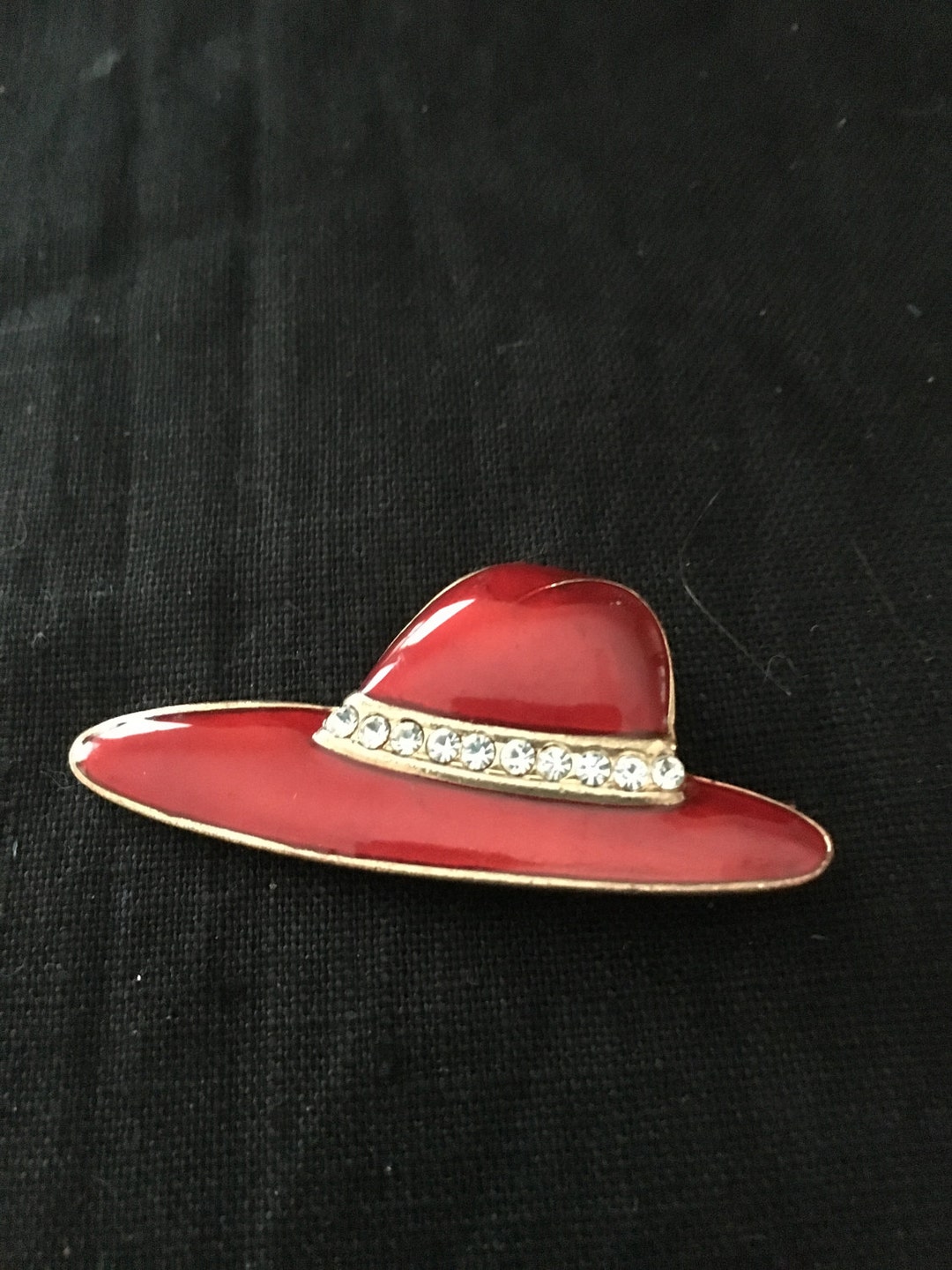Vintage Rhinestone Enamel Red Hat Pin Brooch, Red Hat Society Pin, Red